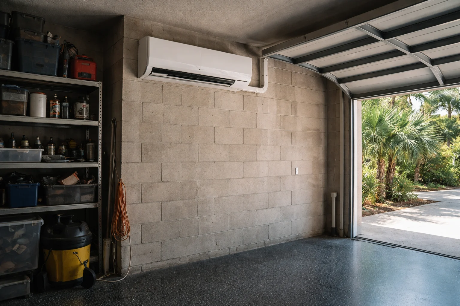 Ductless mini split installation in Florida garage