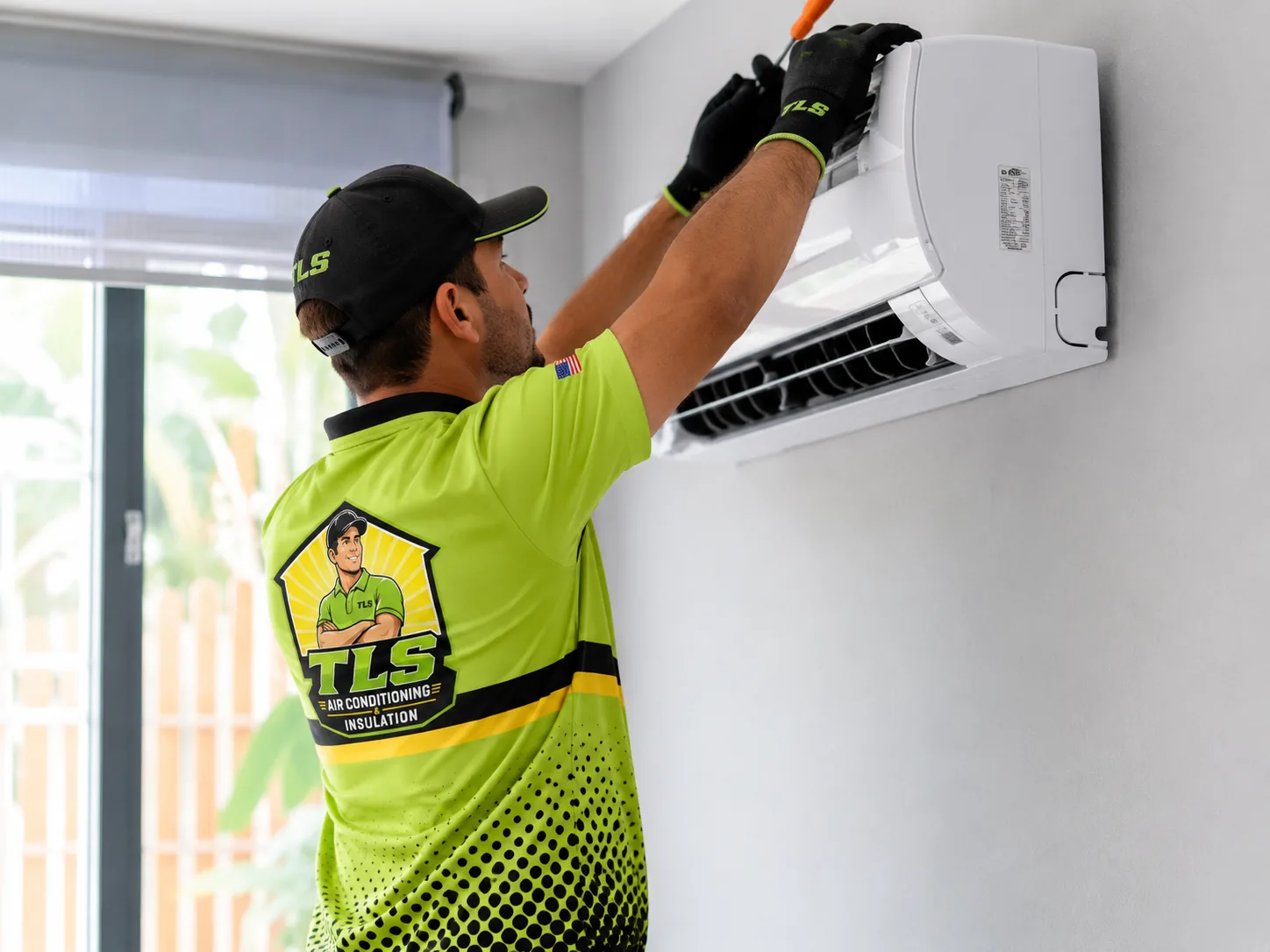 AC installation in Southwest Florida, TLS technician installing a ductless mini-split unit