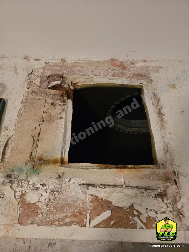 The corroded return opening uncovered underneath the old system, Riverview FL 33578
