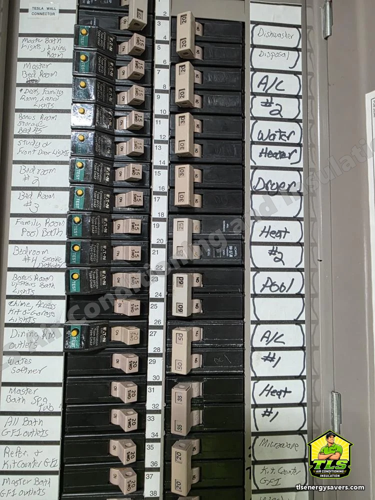 The labelled electrical panel, checked before the replacement systems were wired in, Riverview FL 33578