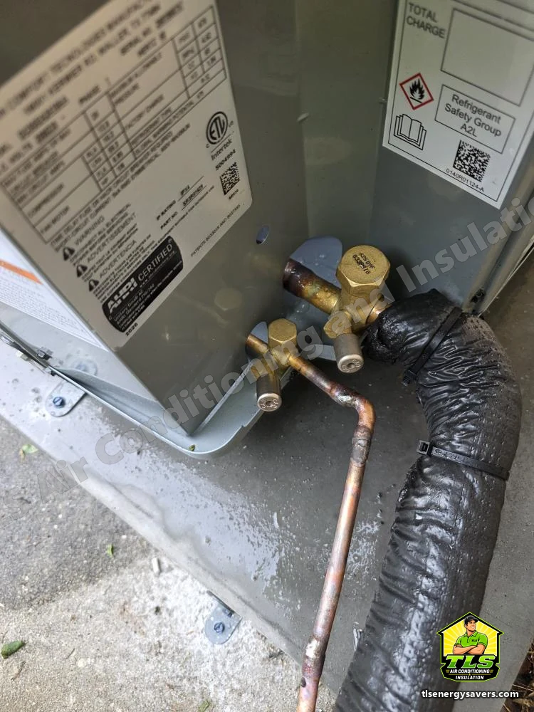 Service valves and the new line set connected at the outdoor condenser, Riverview FL 33578