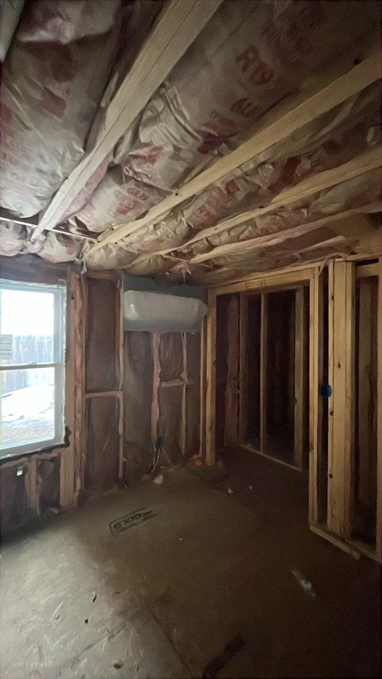 Kraft-faced batts installed between ceiling joists alongside existing ductwork, Tampa FL 33609