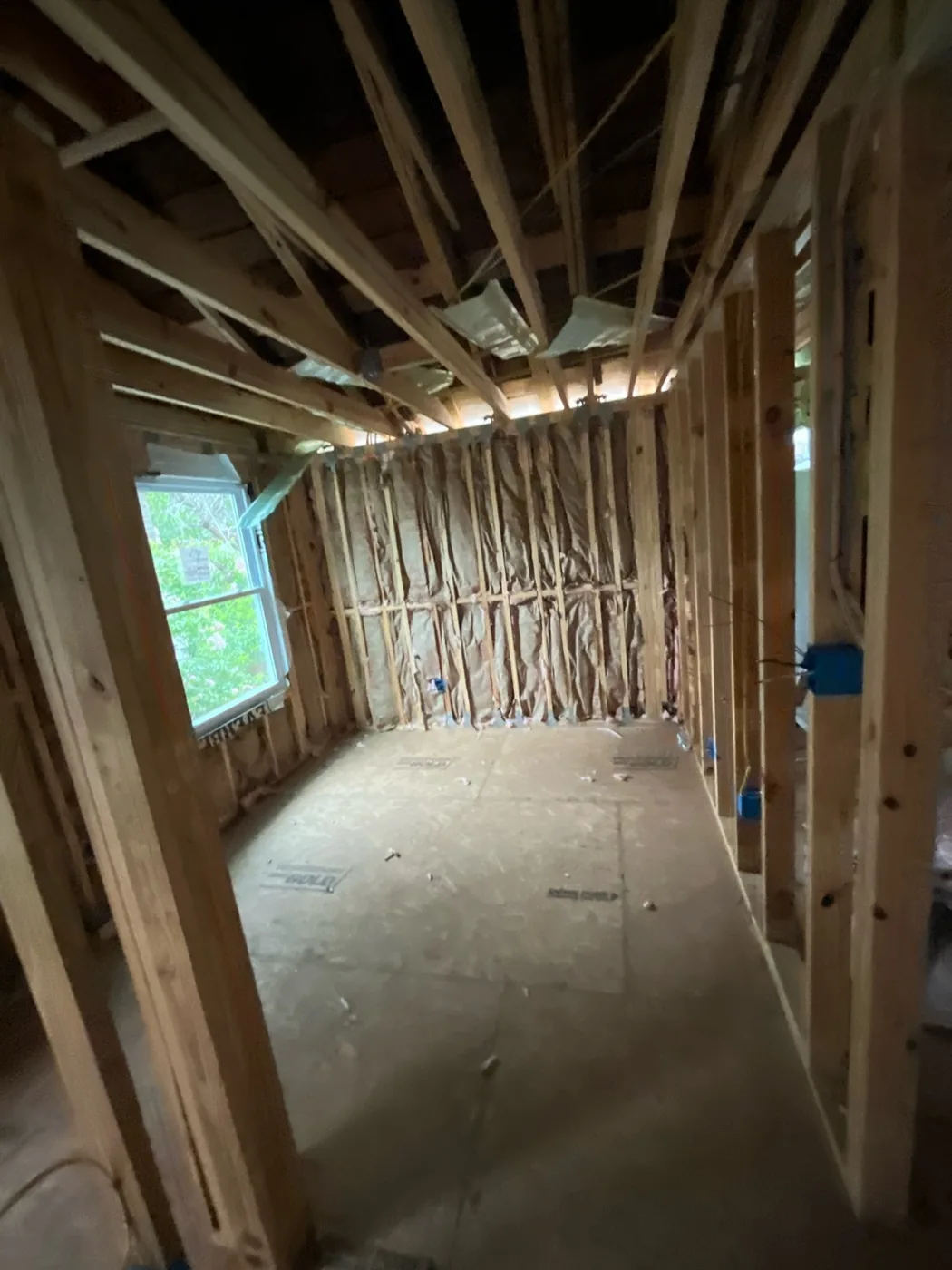 Original wall insulation and doubled studs on the second storey before replacement, Tampa FL 33609