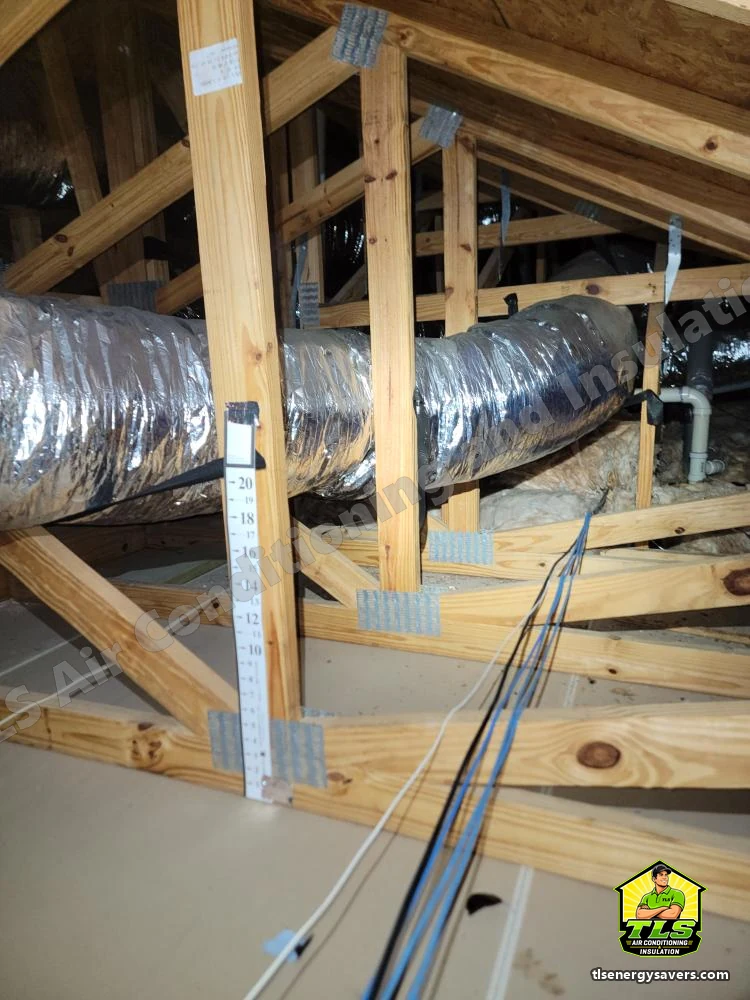 A depth marker beside the main duct trunk in the finished attic, Naples FL 34110