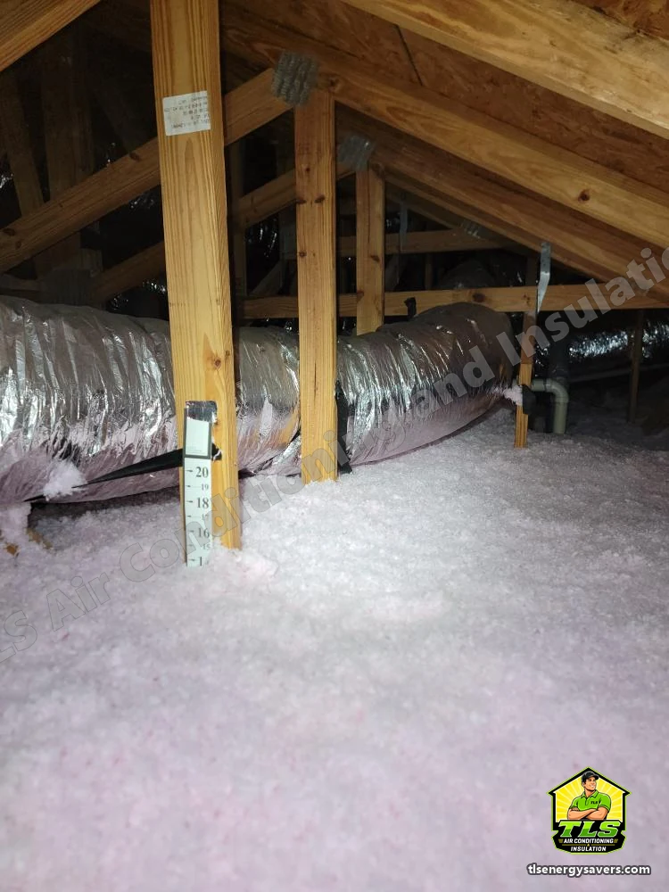 Flexible duct runs sitting above the finished blown-in insulation, Naples FL 34110