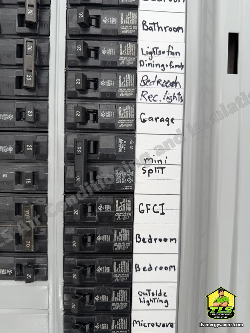 The panel with the new breaker labelled for the mini-split, Brooksville FL 34601