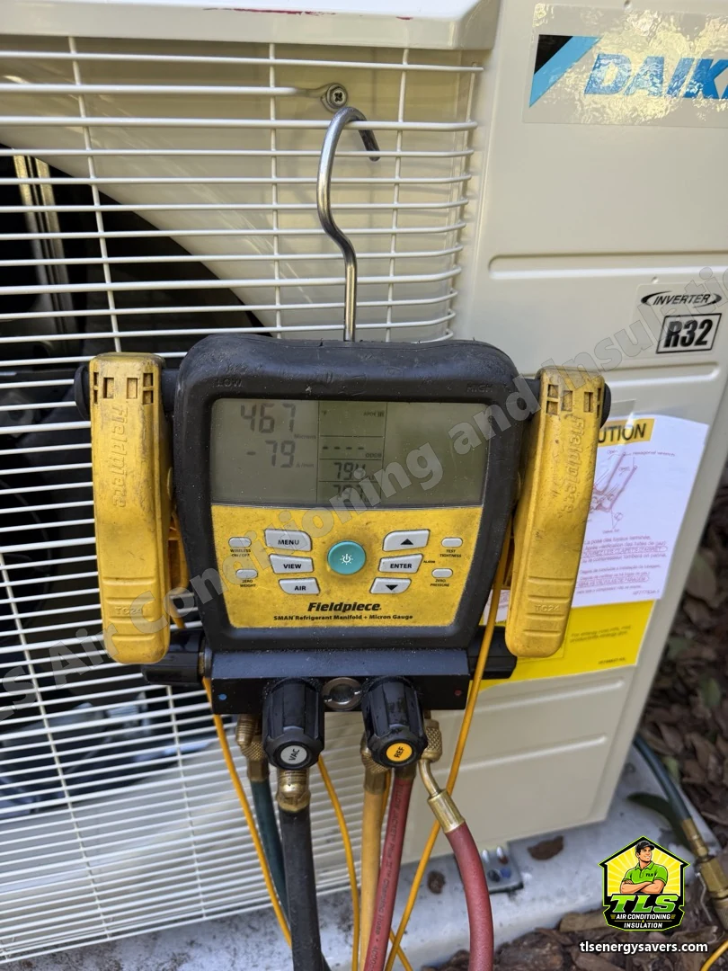 Digital refrigerant gauges connected to the new system during commissioning, Brooksville FL 34601