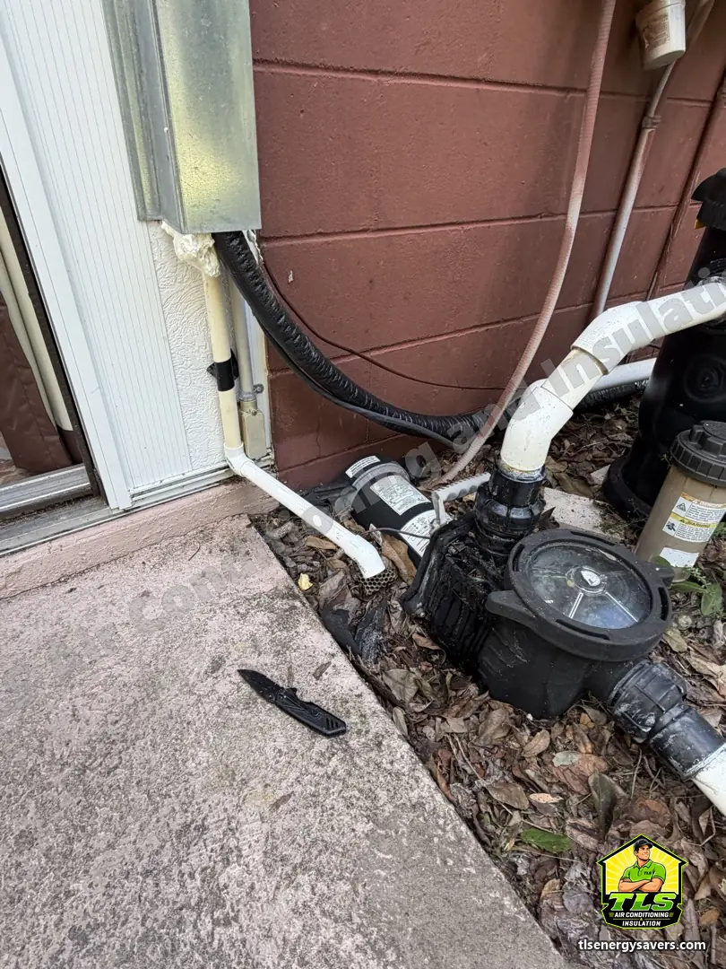 The line set and drain coming down the outside wall toward the condenser, Brooksville FL 34601