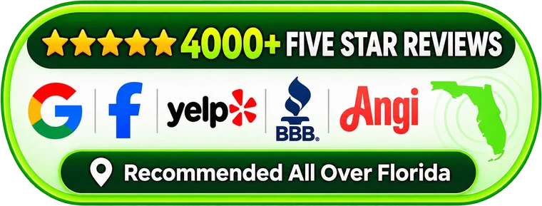 TLS Air Conditioning & Insulation, 4000+ five-star reviews on Google, Facebook, Yelp, BBB and Angi, recommended all over Florida